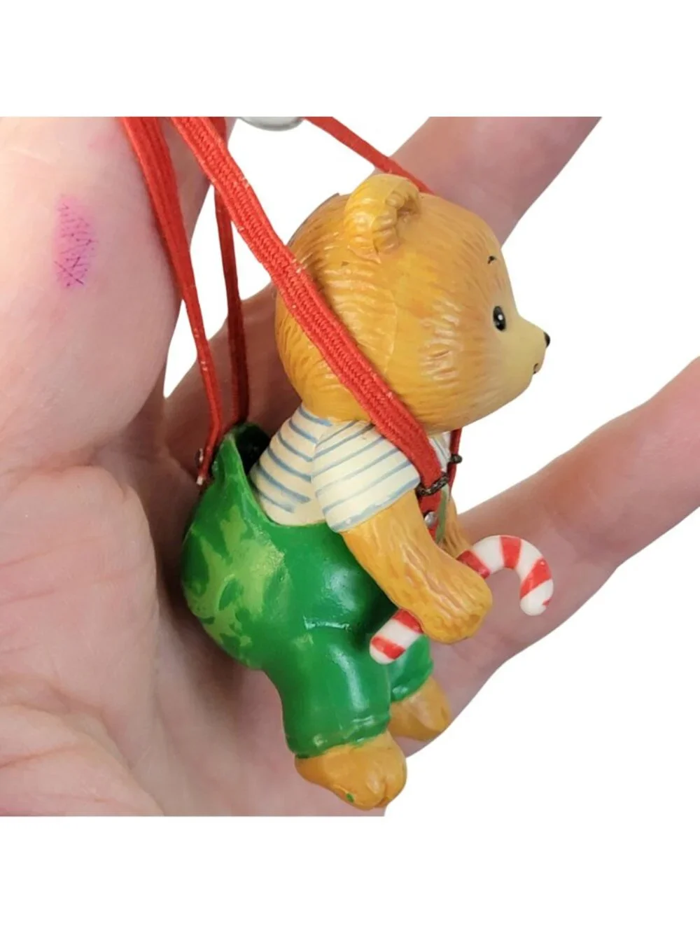 Enesco Vintage 1987 Christmas Tree Ornament Hanging Teddy Suspenders Box 80s Dec